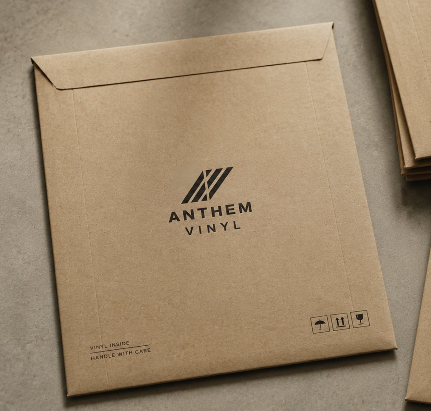 Kraft record mailer printed with the lockup and handling marks