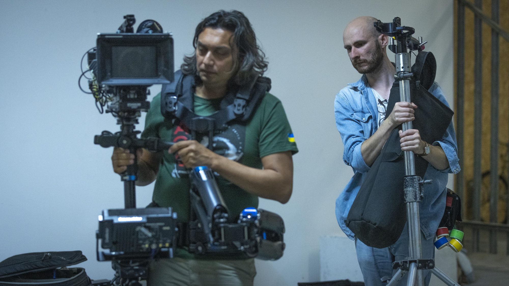 Camera team with the 16mm rig