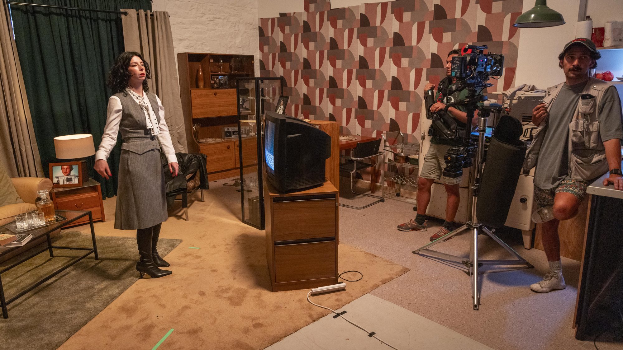 The apartment set seen from outside, within the studio