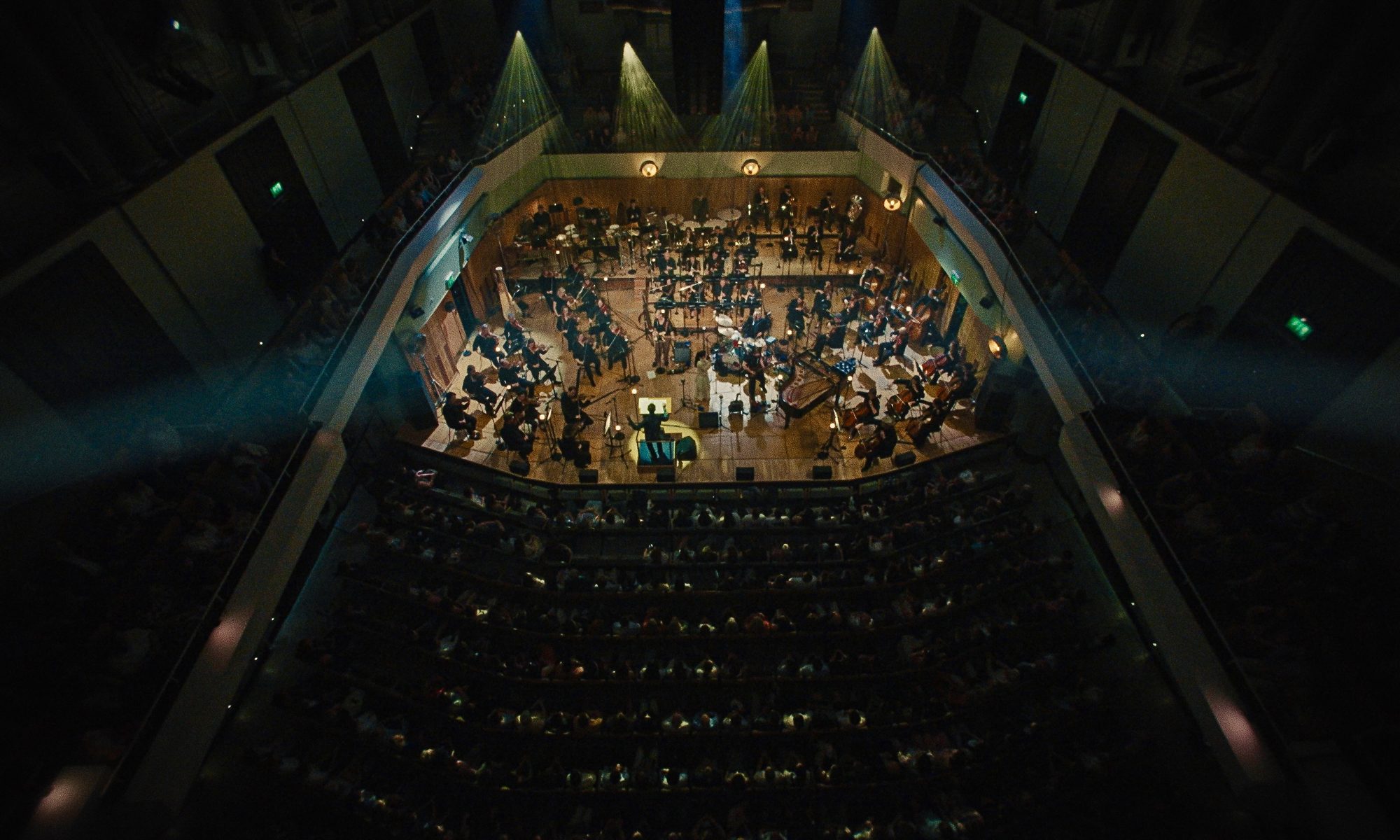 Overhead view of the full stage and orchestra